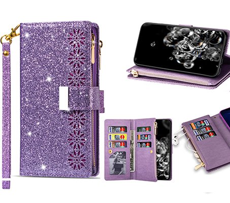 glittery with laser trim multifunction Rich Diary Phone Case